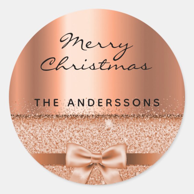 Pegatina Redonda Navidades chispa metálica elegante de cobre (Anverso)