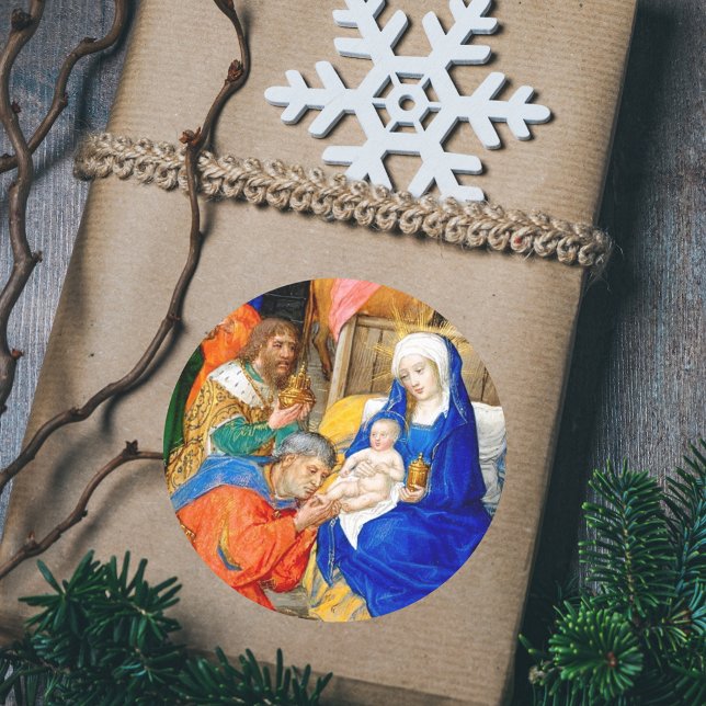 Pegatina Redonda Navidades Chistianos Natividad Epifanía Tres Reyes (Catholic Orthodox Chistian Christmas Nativity Epiphany Three Kings Day Classic Gift Sticker)