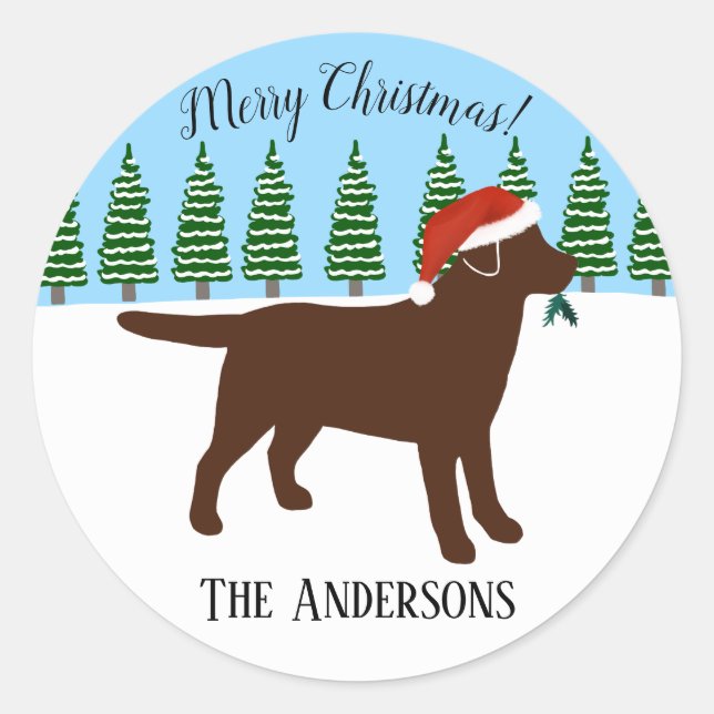 Pegatina Redonda Navidades Chocolate Labrador Santa Hat (Anverso)