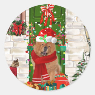 Pegatina Redonda Navidades Chow Chow Dog