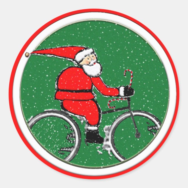 Pegatina Redonda Navidades ciclistas (Anverso)
