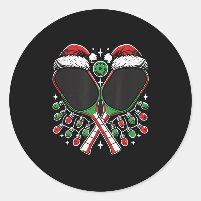 Pegatina Redonda Navidades Ckleball Paddle Con Santa Hat Xmas Ligh (Anverso)