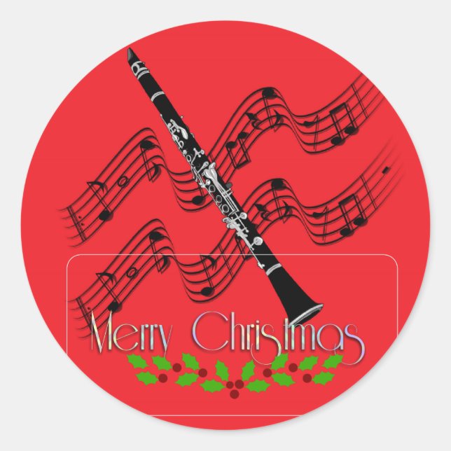Pegatina Redonda Navidades Clarinet, ¡Feliz Navidad! (Anverso)