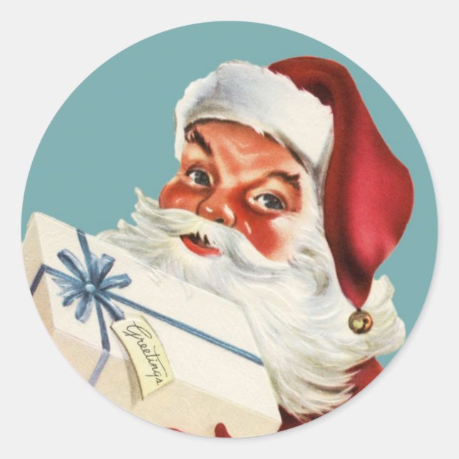 Pegatina Redonda Navidades clásicos de Retro Santa (Anverso)