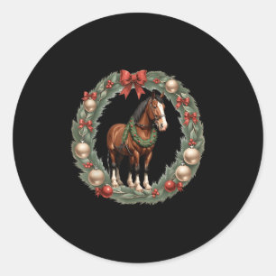 Pegatina Redonda Navidades Clydesdale Caballos y amplificador; Una