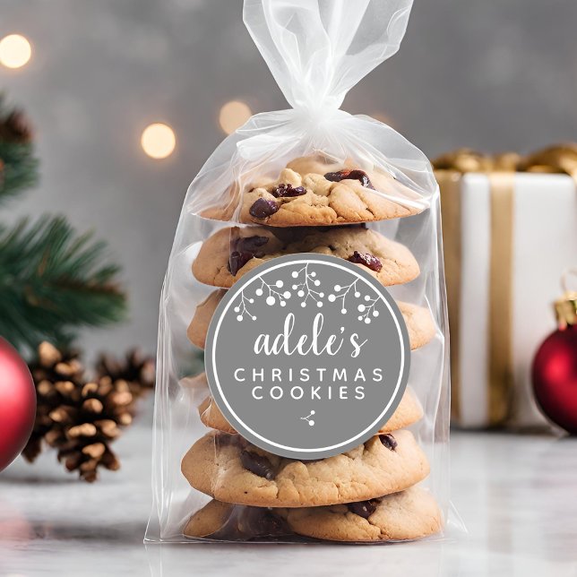 Pegatina Redonda Navidades cocina grises personalizados (Christmas Cookies Personalized Gray Classic Round Sticker)