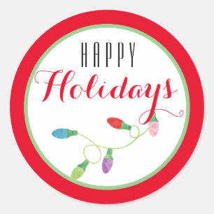 Pegatina Redonda Navidades coloridos encienden feliz festividad/ ro