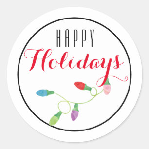 Pegatina Redonda Navidades coloridos iluminan feriado feliz/ blanco