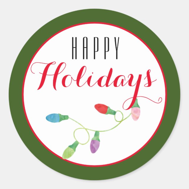 Pegatina Redonda Navidades coloridos iluminan feriado feliz/ verde (Anverso)