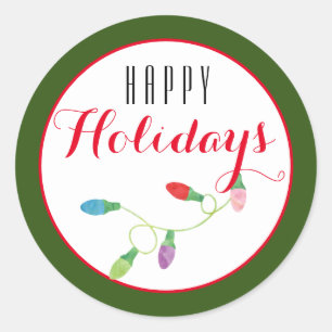 Pegatina Redonda Navidades coloridos iluminan feriado feliz/ verde