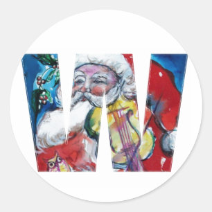 PEGATINA REDONDA NAVIDADES CON CARTA / SANTA CON MONOGRAMA VIOLÍN