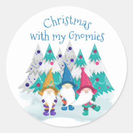 Pegatina Redonda Navidades con mi Gnomies Divertido Gnome navideño