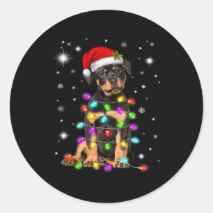 Pegatina Redonda Navidades Con Perro Rottweiler