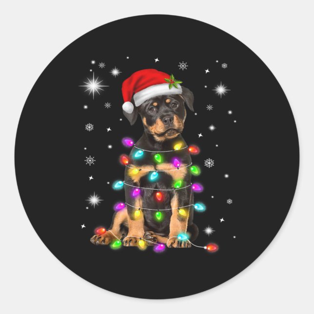 Pegatina Redonda Navidades Con Perro Rottweiler (Anverso)