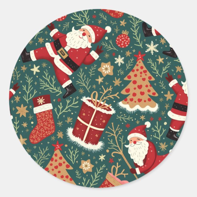 Pegatina Redonda Navidades con Santa Claus (Anverso)