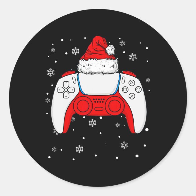 Pegatina Redonda Navidades Controlador Santa Gamer Niños Adolescent (Anverso)