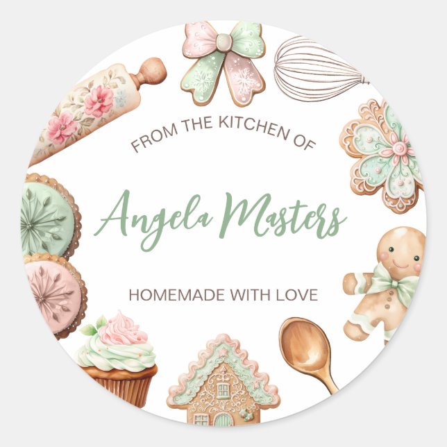 Pegatina Redonda Navidades Cookies Gingerbread Sage Personalizado d (Anverso)