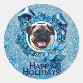 Pegatina Redonda Navidades - Copo de nieve azul - Pug