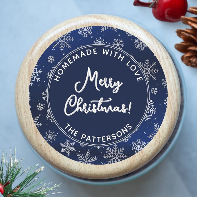 Pegatina Redonda Navidades Copos de nieve en azul gradiente (Share the Spirit of the Season with a touch of winter snow.)