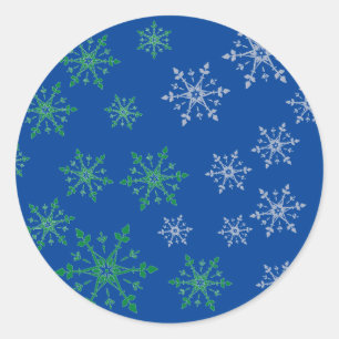 Pegatina Redonda Navidades copos de nieve por la noche hermosos