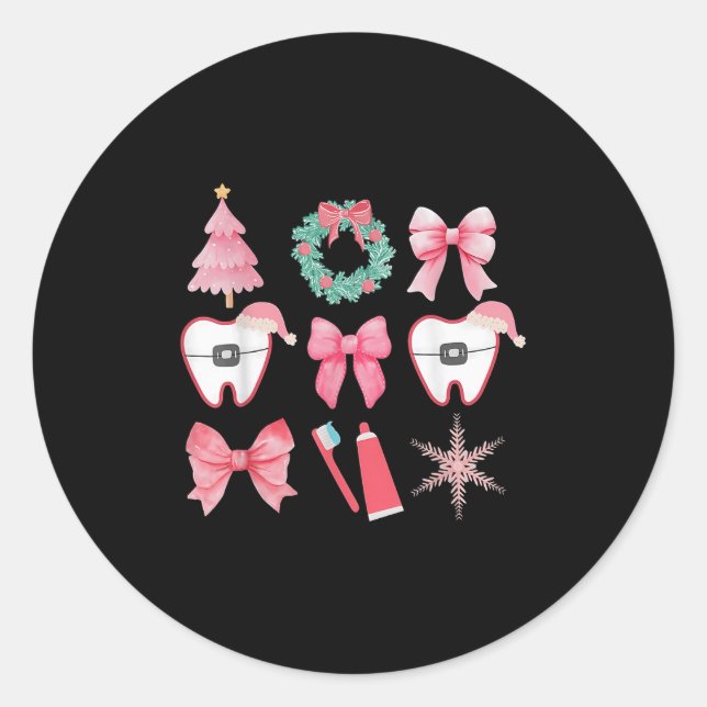 Pegatina Redonda Navidades Coquette Bow Ortodóntico Dental Odontoló (Anverso)