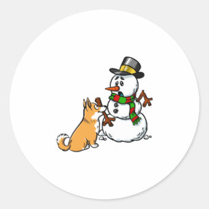 Pegatina Redonda Navidades Corgi Snowman