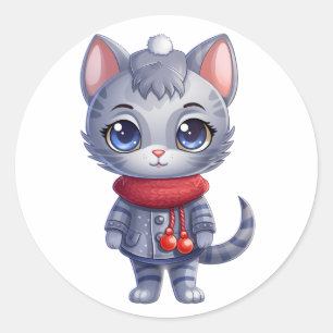 Pegatina Redonda Navidades cortan gato azul ruso