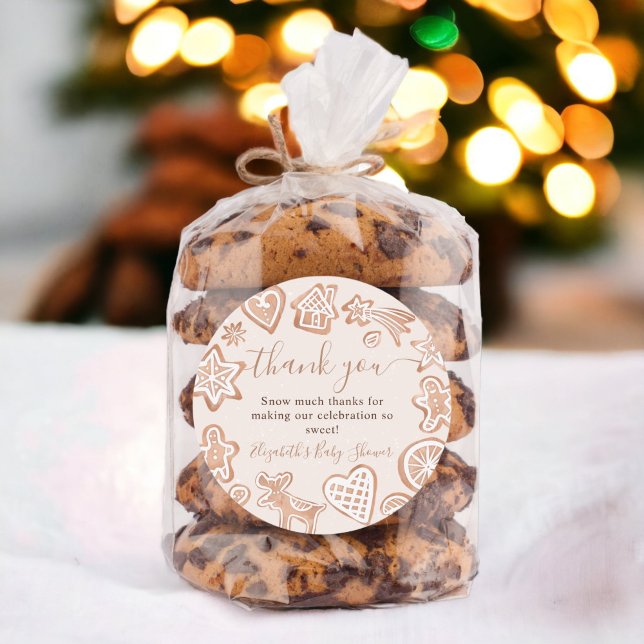Pegatina Redonda Navidades cortos de invierno galleta de la ducha b (Cute winter Christmas cookie baby shower thank Classic Round Sticker)