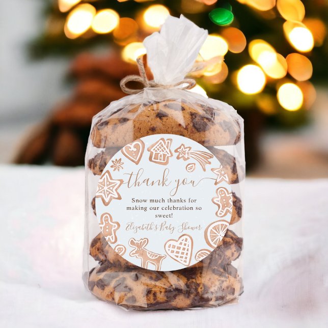 Pegatina Redonda Navidades cortos de invierno galleta de la ducha b (Cute winter Christmas cookie baby shower tahnk Classic Round Sticker)