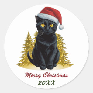 Pegatina Redonda Navidades cortos gato negro en Personalizado de Sa
