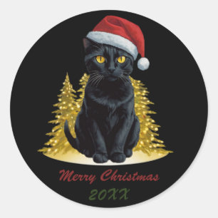 Pegatina Redonda Navidades cortos gato negro en Personalizado de Sa