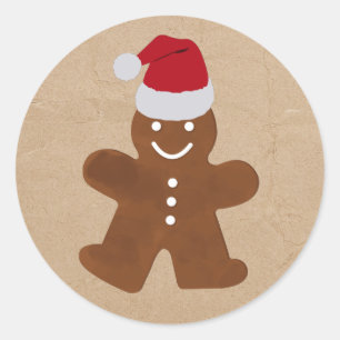 Pegatina Redonda Navidades cortos Gingerbread Man Cookies Kraft