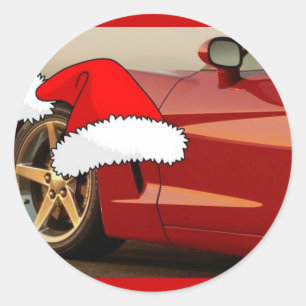 Pegatina Redonda Navidades Corvette rojo