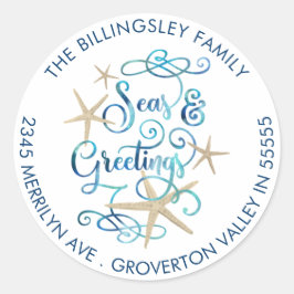 Pegatina Redonda Navidades costeros SEAsons Greetings Return Addres
