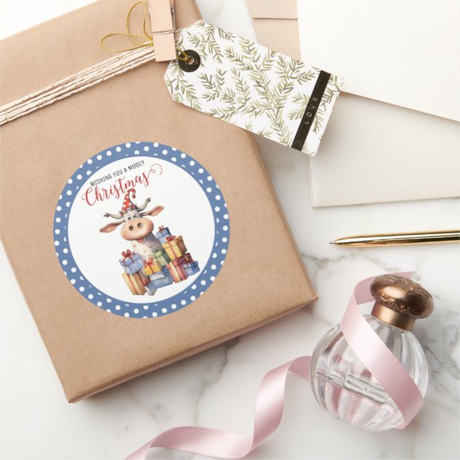Pegatina Redonda Navidades Cow Pun (Regalar)