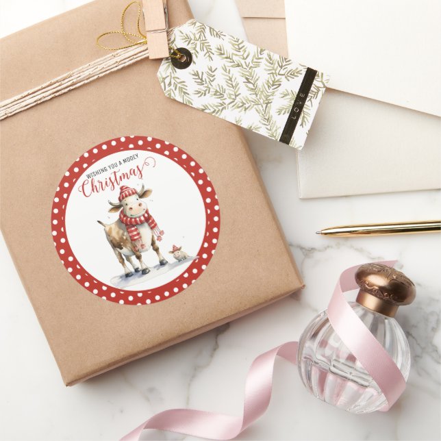 Pegatina Redonda Navidades Cow Pun (Regalar)