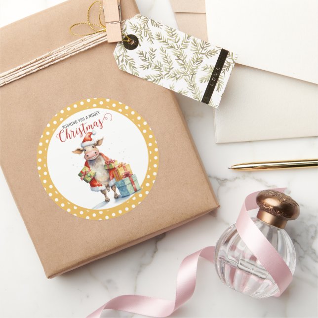 Pegatina Redonda Navidades Cow Pun (Regalar)