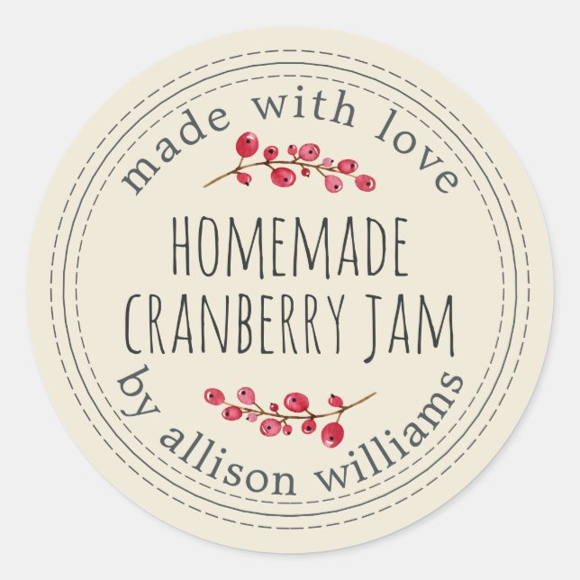 Pegatina Redonda Navidades Cranberry Jam Antique White caseros (Anverso)