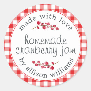Pegatina Redonda Navidades Cranberry Jam Bright Red Check casero