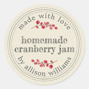 Pegatina Redonda Navidades Cranberry Jam Can Antique White