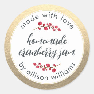 Pegatina Redonda Navidades Cranberry Jam Can Gold caseros