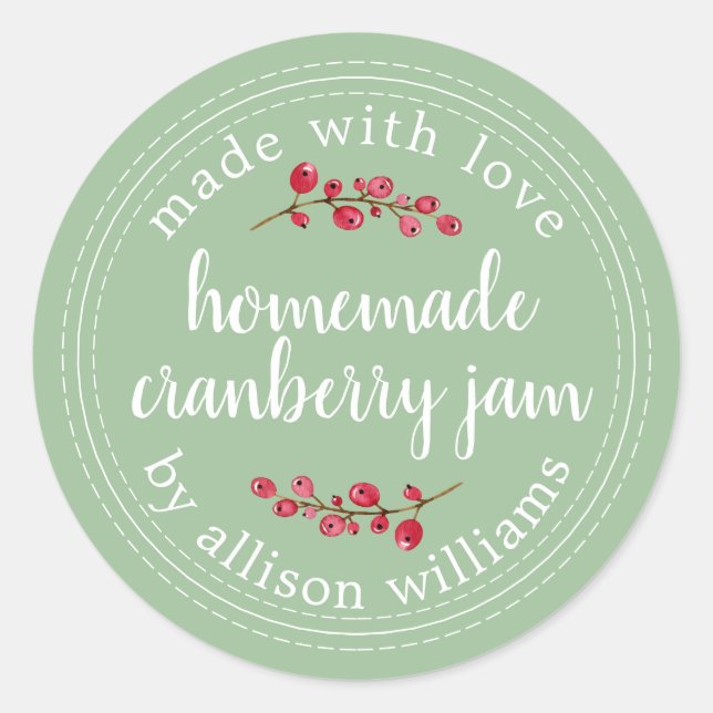 Pegatina Redonda Navidades Cranberry Jam Canning casero (Anverso)