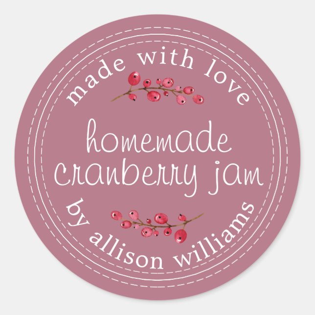 Pegatina Redonda Navidades Cranberry Jam Canning Cassis casero (Anverso)