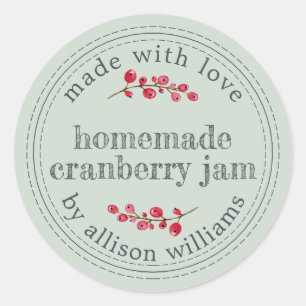 Pegatina Redonda Navidades Cranberry Jam Canning Green casero
