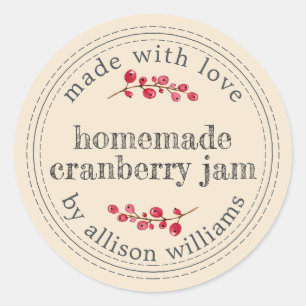 Pegatina Redonda Navidades Cranberry Jam Canning Ivory casero