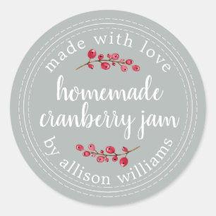 Pegatina Redonda Navidades Cranberry Jam casero pueden reír gris