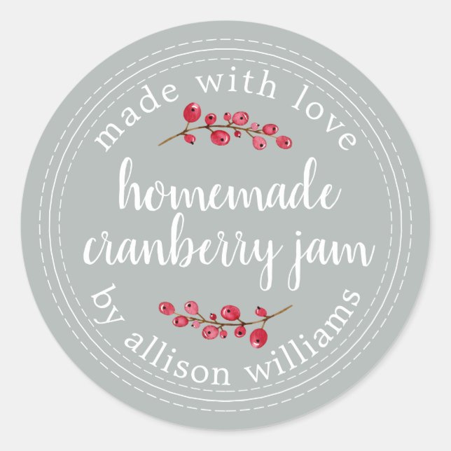 Pegatina Redonda Navidades Cranberry Jam casero pueden reír gris (Anverso)