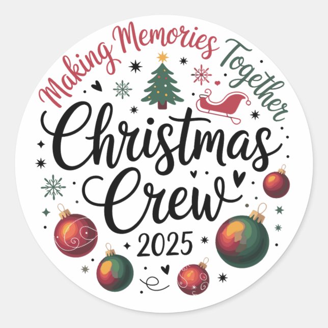 Pegatina Redonda Navidades Crew 2025 Matching Family Group Navidad (Anverso)