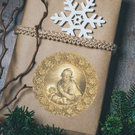 Pegatina Redonda Navidades cristianos elegantes de oro Natividad