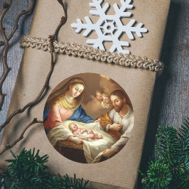 Pegatina Redonda Navidades cristianos santos Natividad Manger Bethl